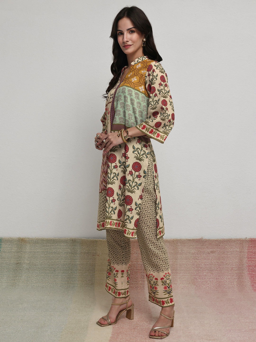  Multi Ethnic Printed Cotton Blend Co-Ord Set 