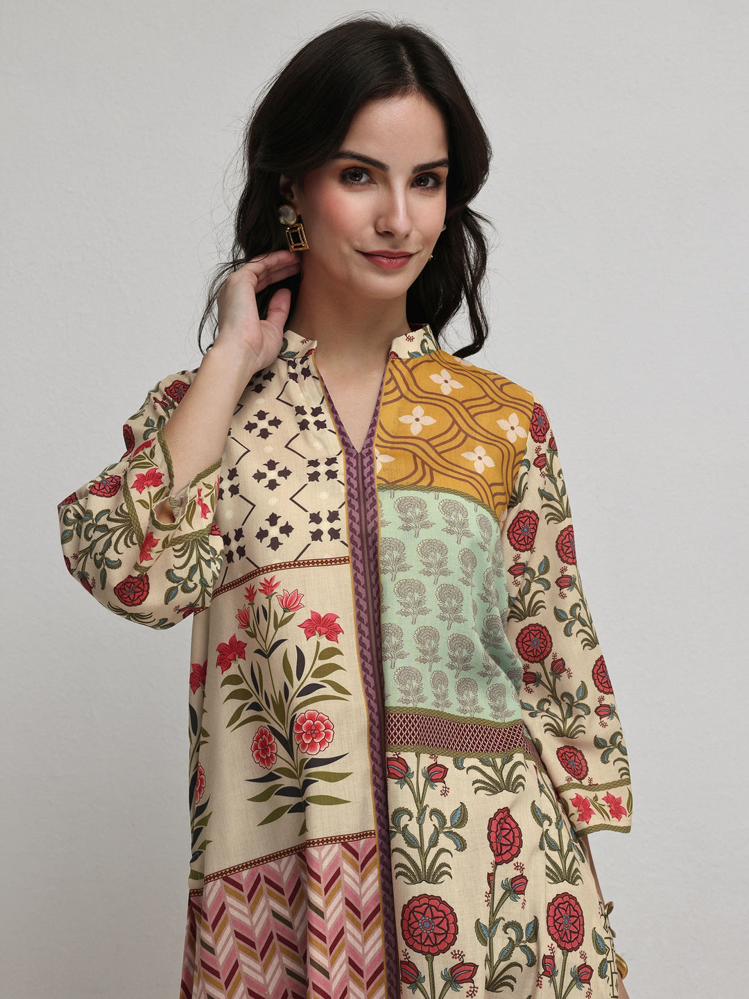  Multi Ethnic Printed Cotton Blend Co-Ord Set 