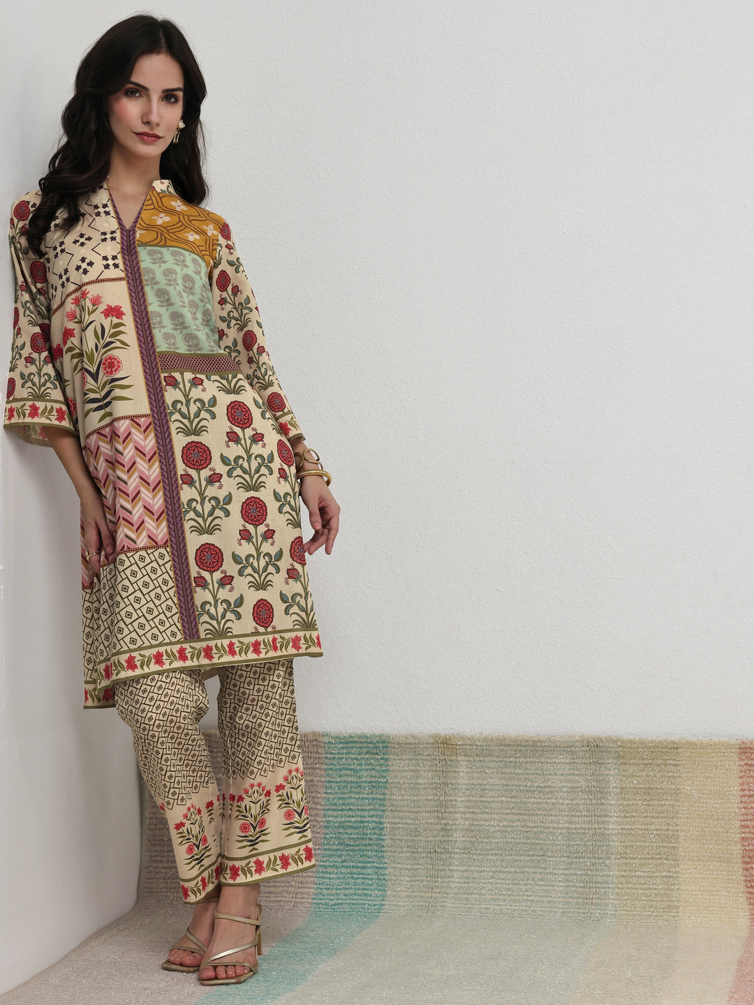  Multi Ethnic Printed Cotton Blend Co-Ord Set 