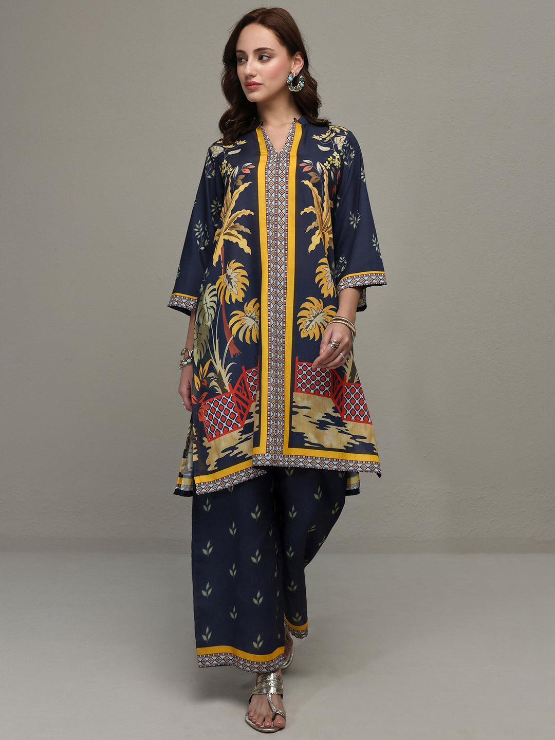  Blue Tropical Printed Cotton Blend Co-Ord Set 