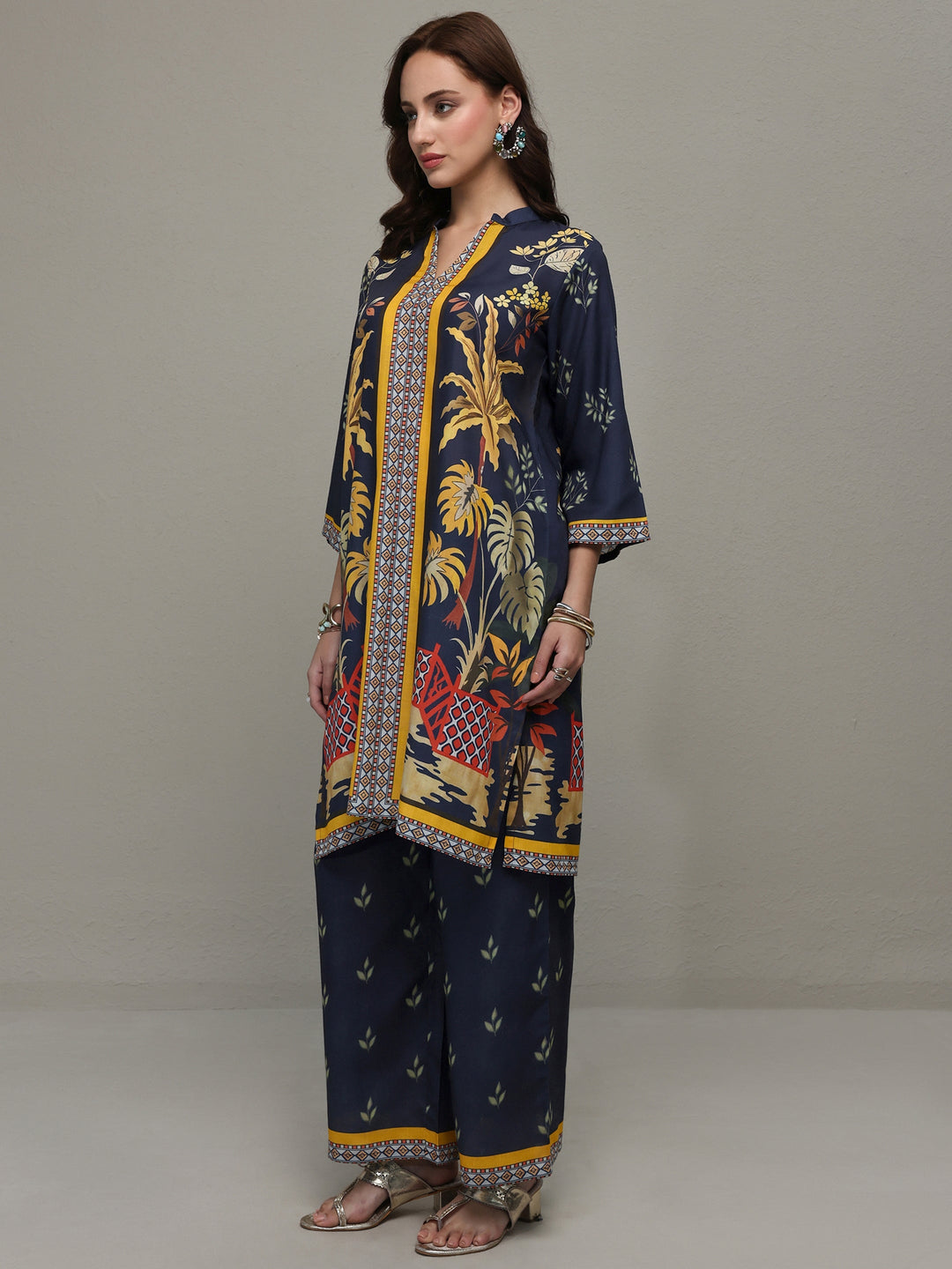  Blue Tropical Printed Cotton Blend Co-Ord Set 