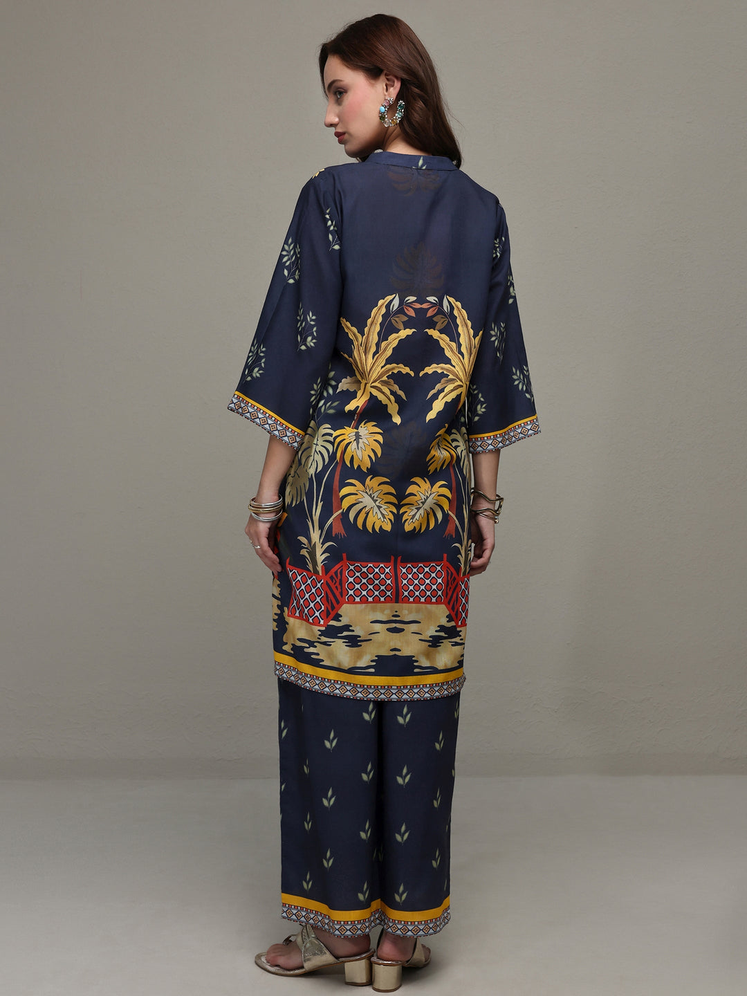  Blue Tropical Printed Cotton Blend Co-Ord Set 