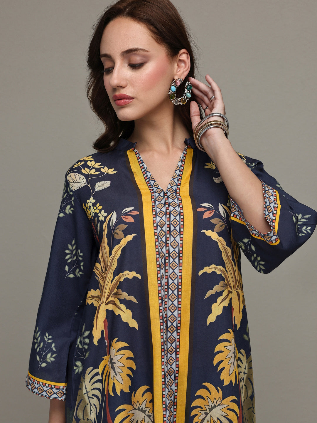  Blue Tropical Printed Cotton Blend Co-Ord Set 