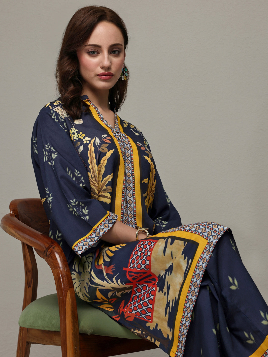  Blue Tropical Printed Cotton Blend Co-Ord Set 
