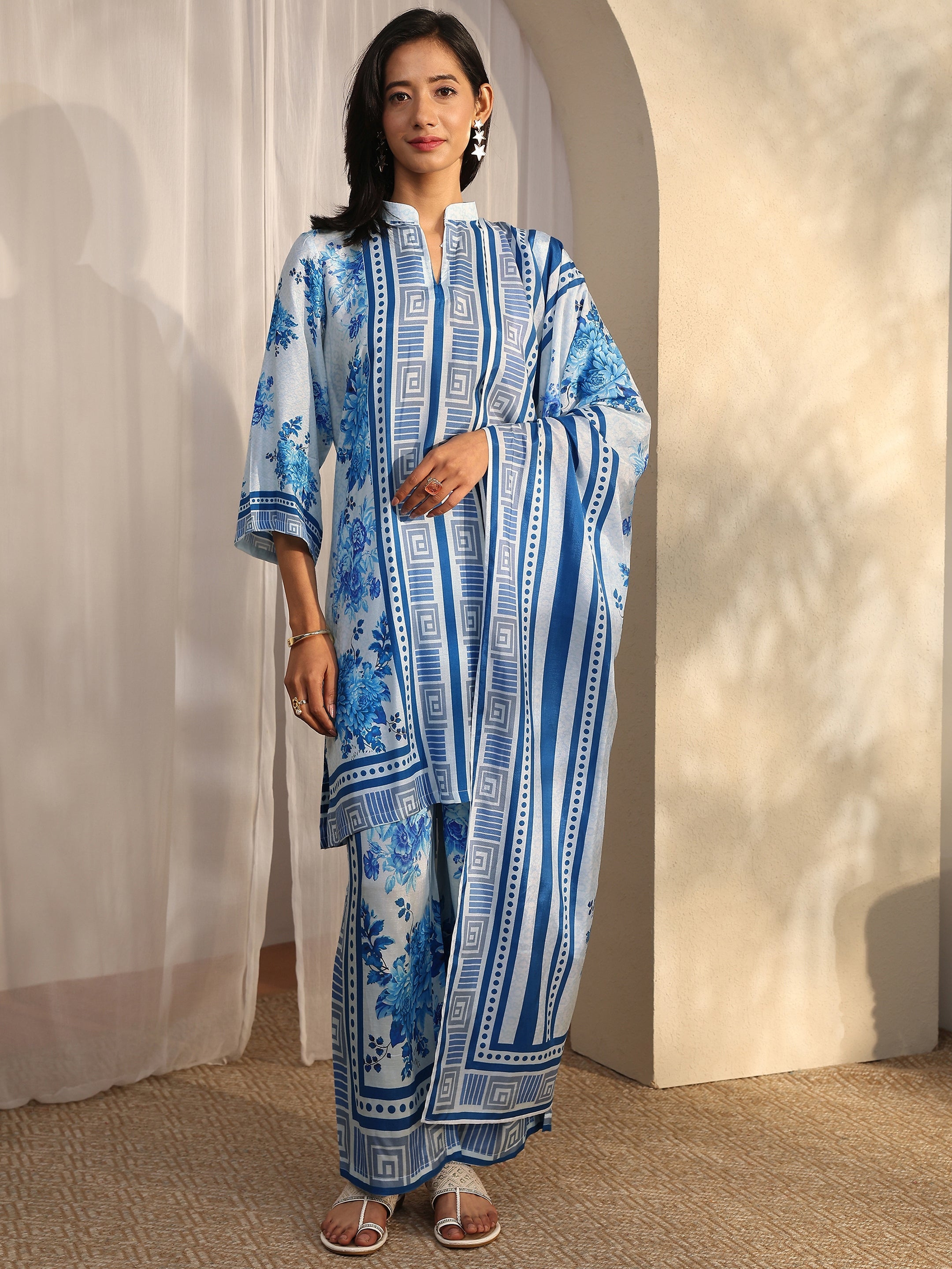 libas Blue Printed Muslin Straight Suit Set With Dupatta-picture-28