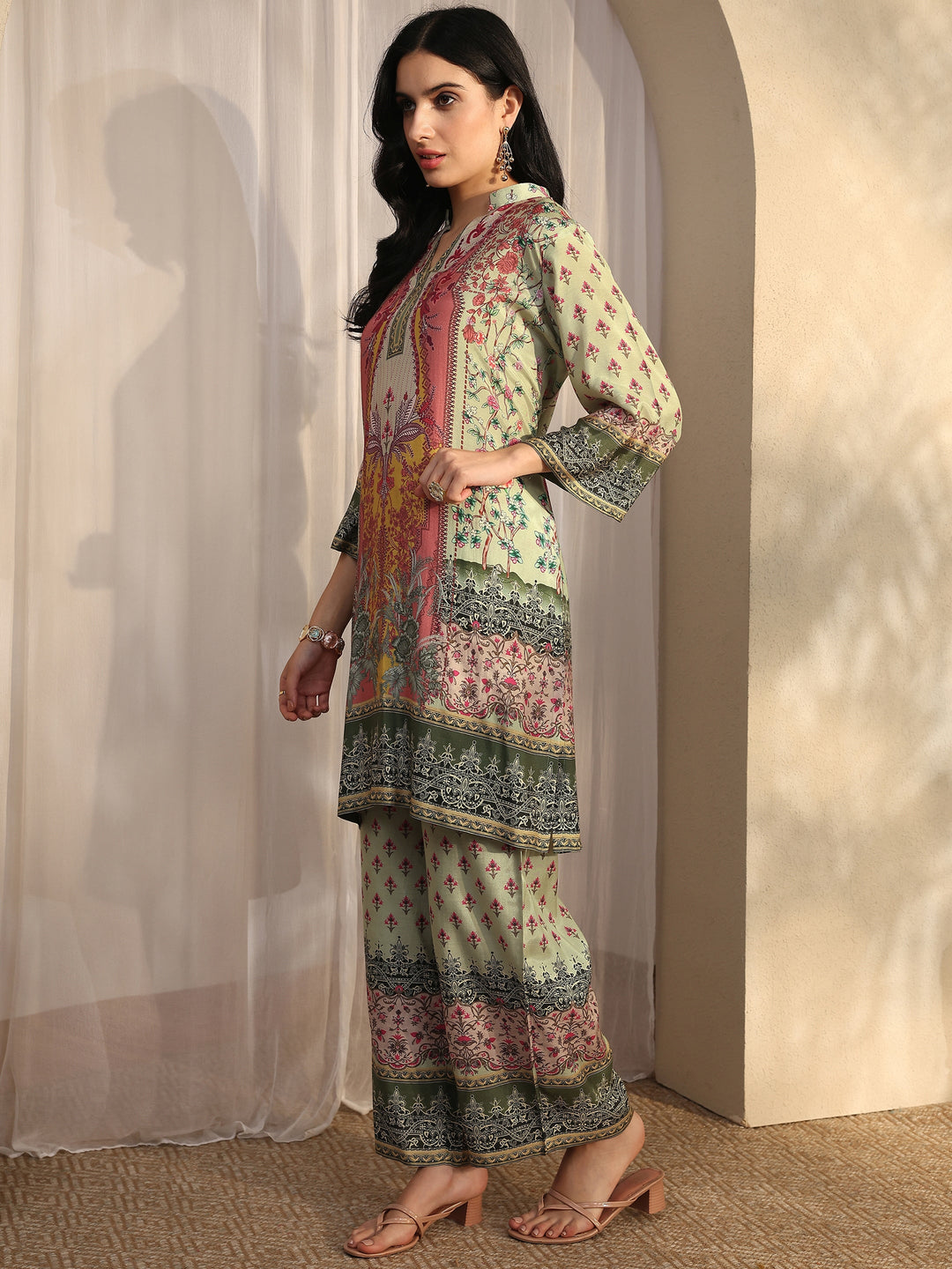  Green Printed Muslin Straight Suit Set With Dupatta 