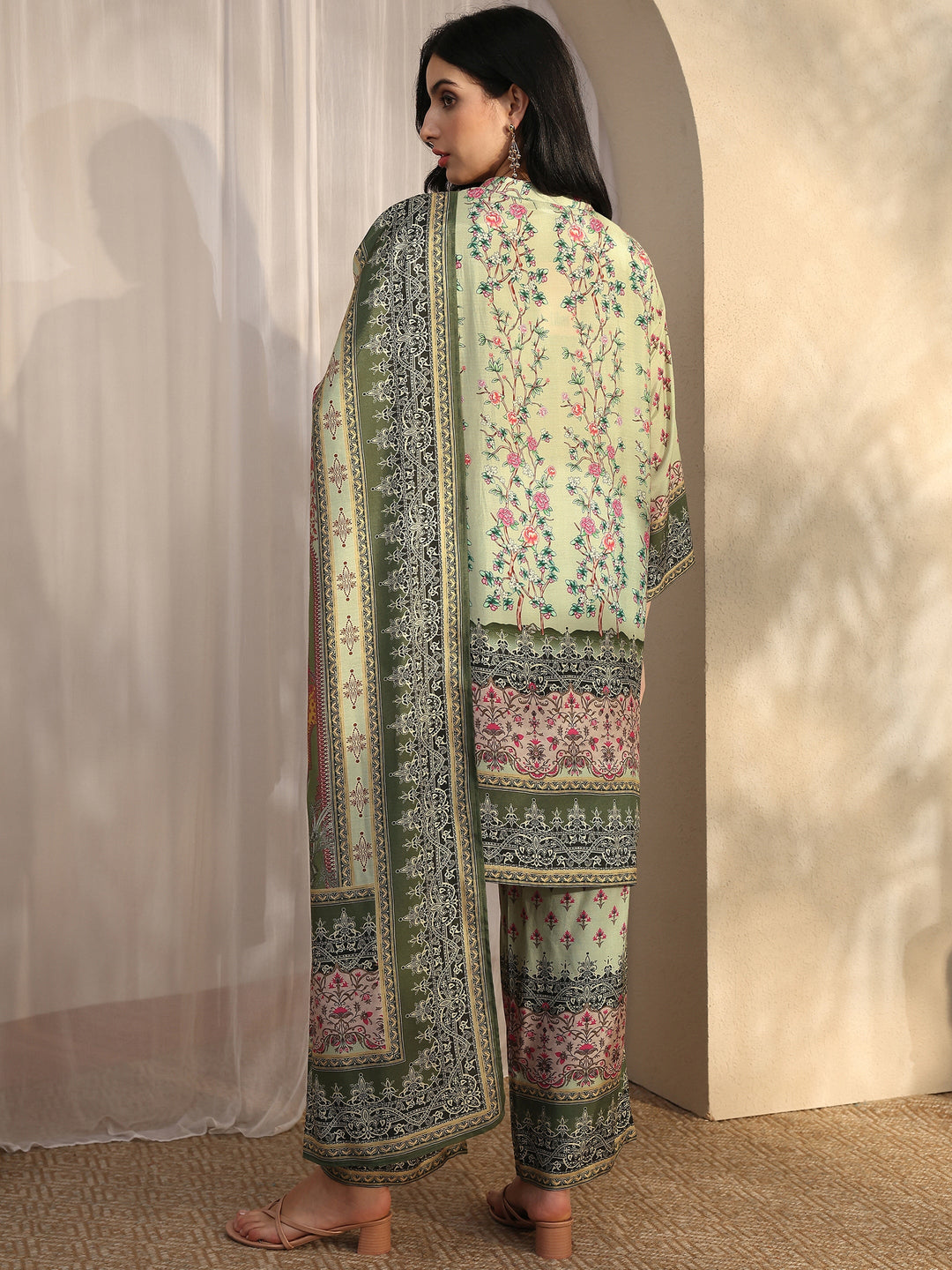  Green Printed Muslin Straight Suit Set With Dupatta 