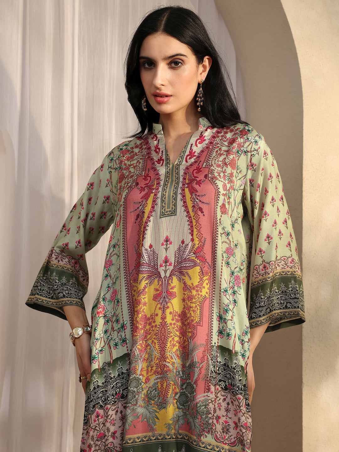  Green Printed Muslin Straight Suit Set With Dupatta 