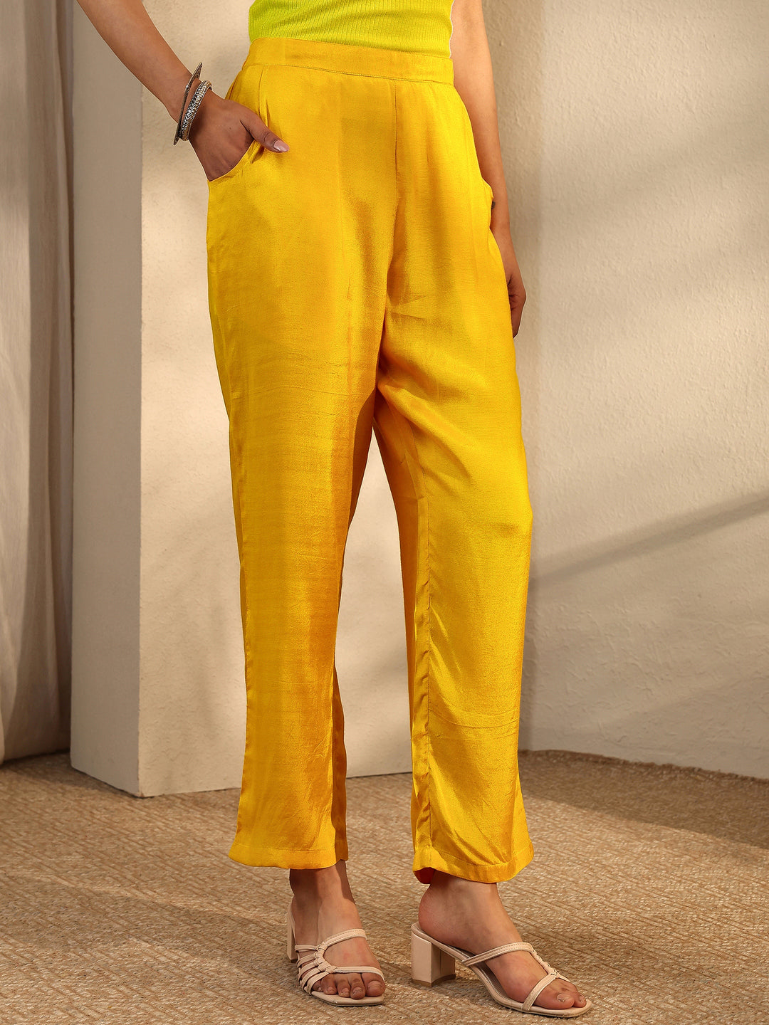  Yellow Printed Silk Blend Straight Suit Set With Dupatta 