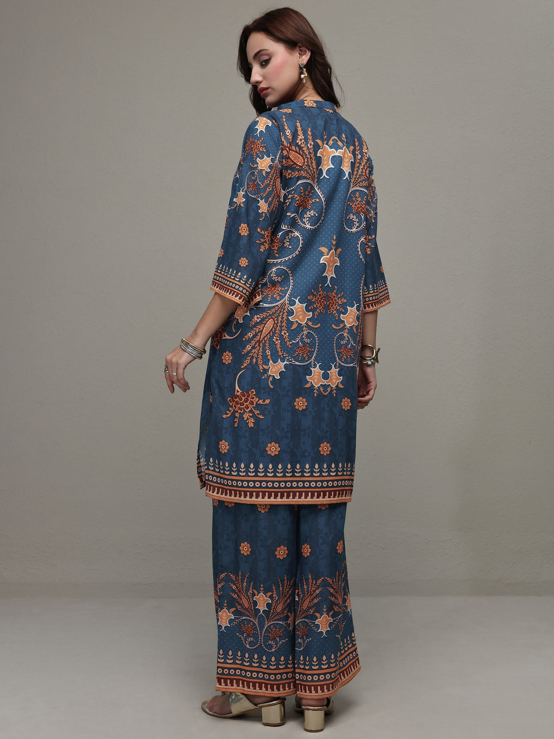  Blue Floral Printed Cotton Blend Co-Ord Set 