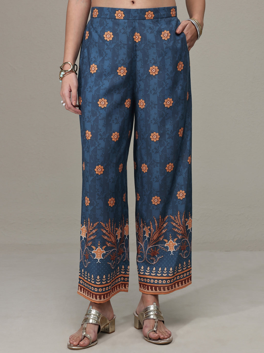  Blue Floral Printed Cotton Blend Co-Ord Set 