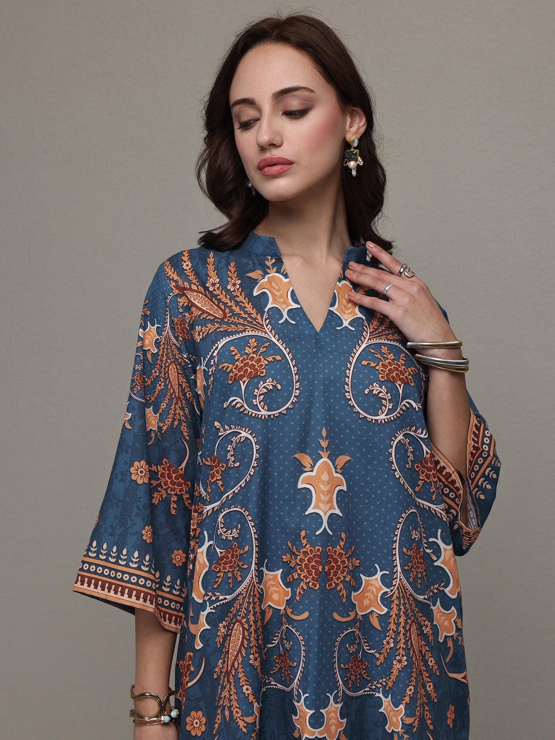  Blue Floral Printed Cotton Blend Co-Ord Set 