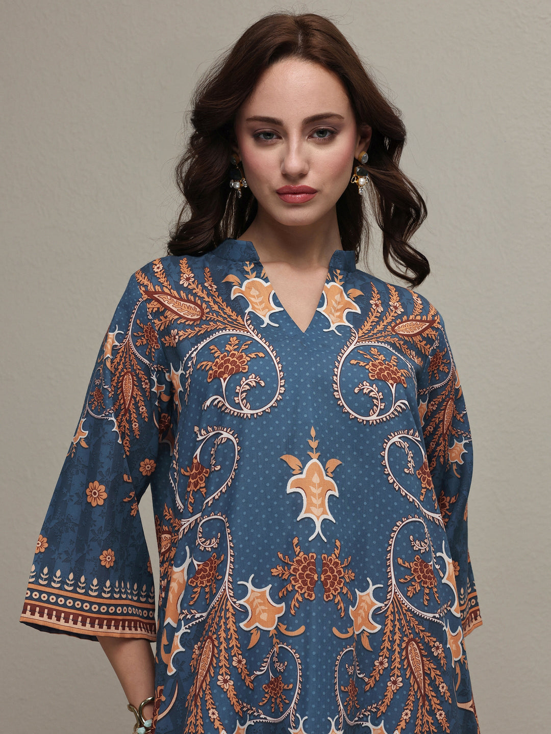  Blue Floral Printed Cotton Blend Co-Ord Set 