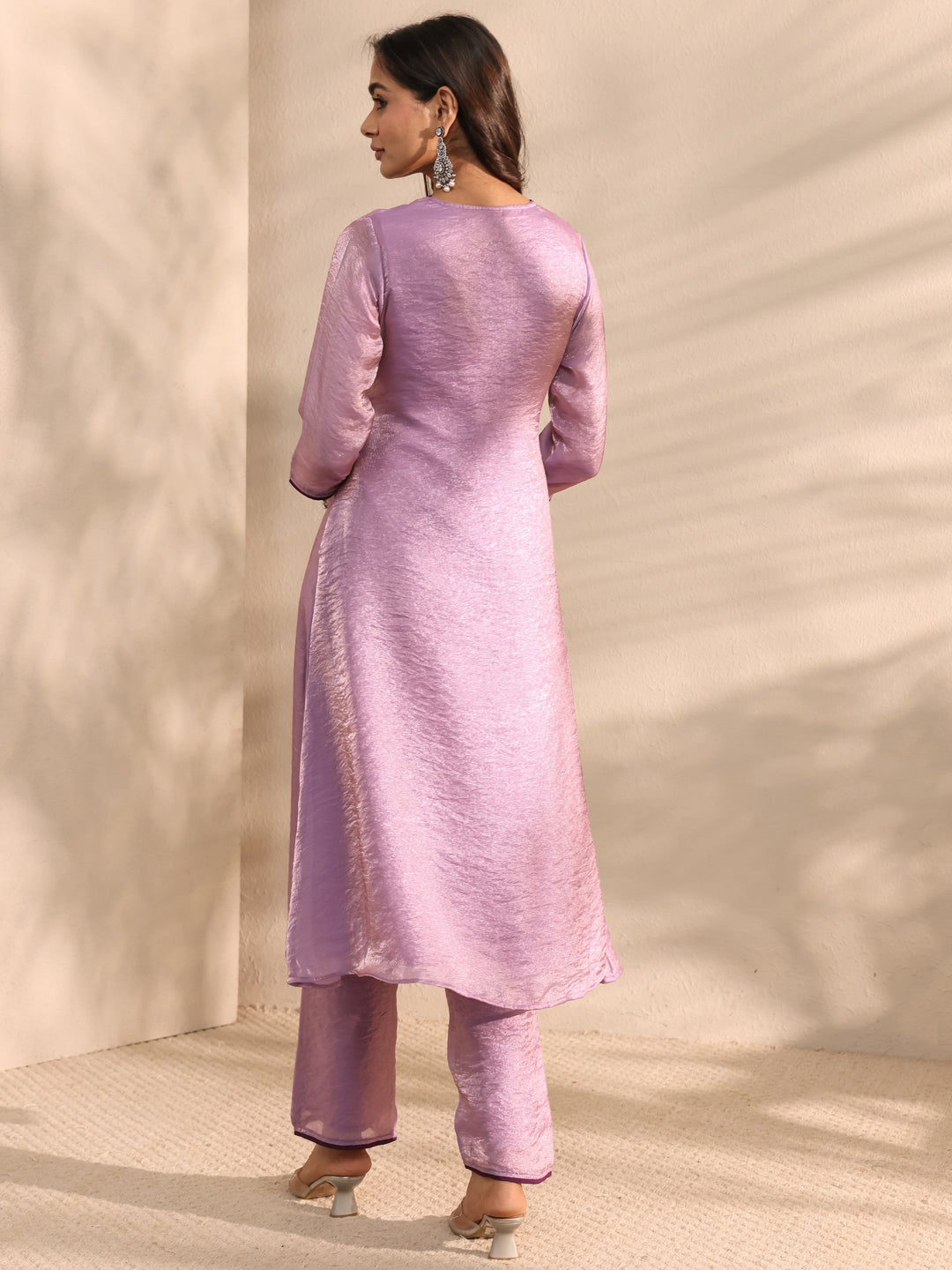  Purple Solid Silk Blend A-Line Kurta Set 