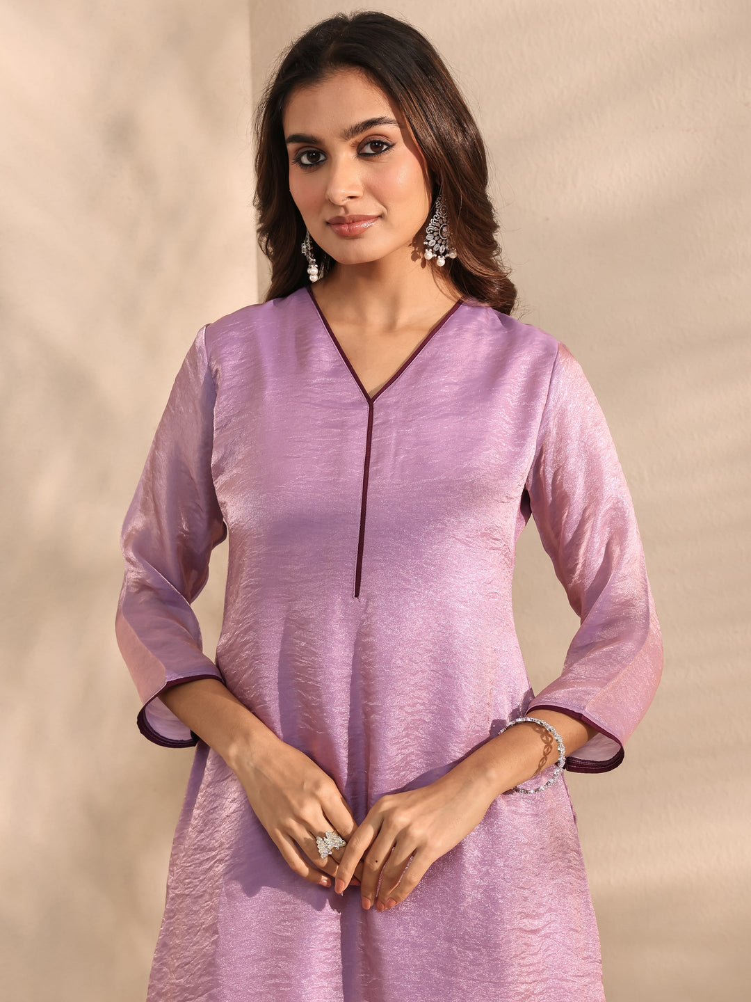  Purple Solid Silk Blend A-Line Kurta Set 