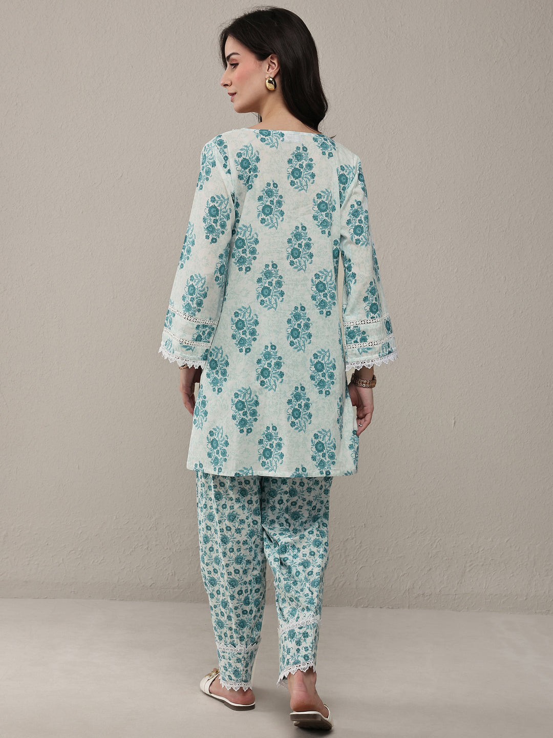  Blue Floral Printed Cotton Straight Kurta Set 