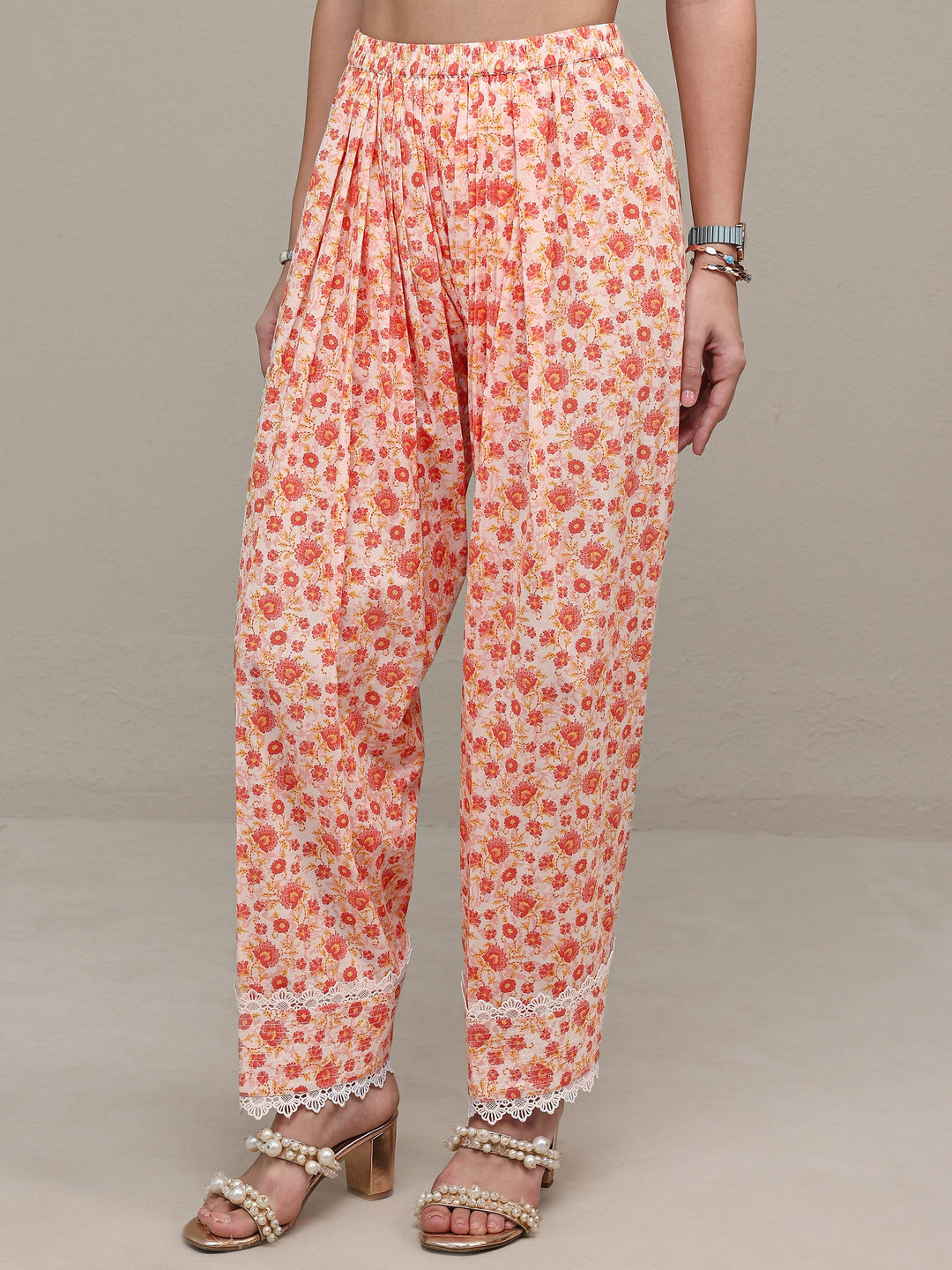  Orange Floral Printed Cotton Straight Kurta Set 