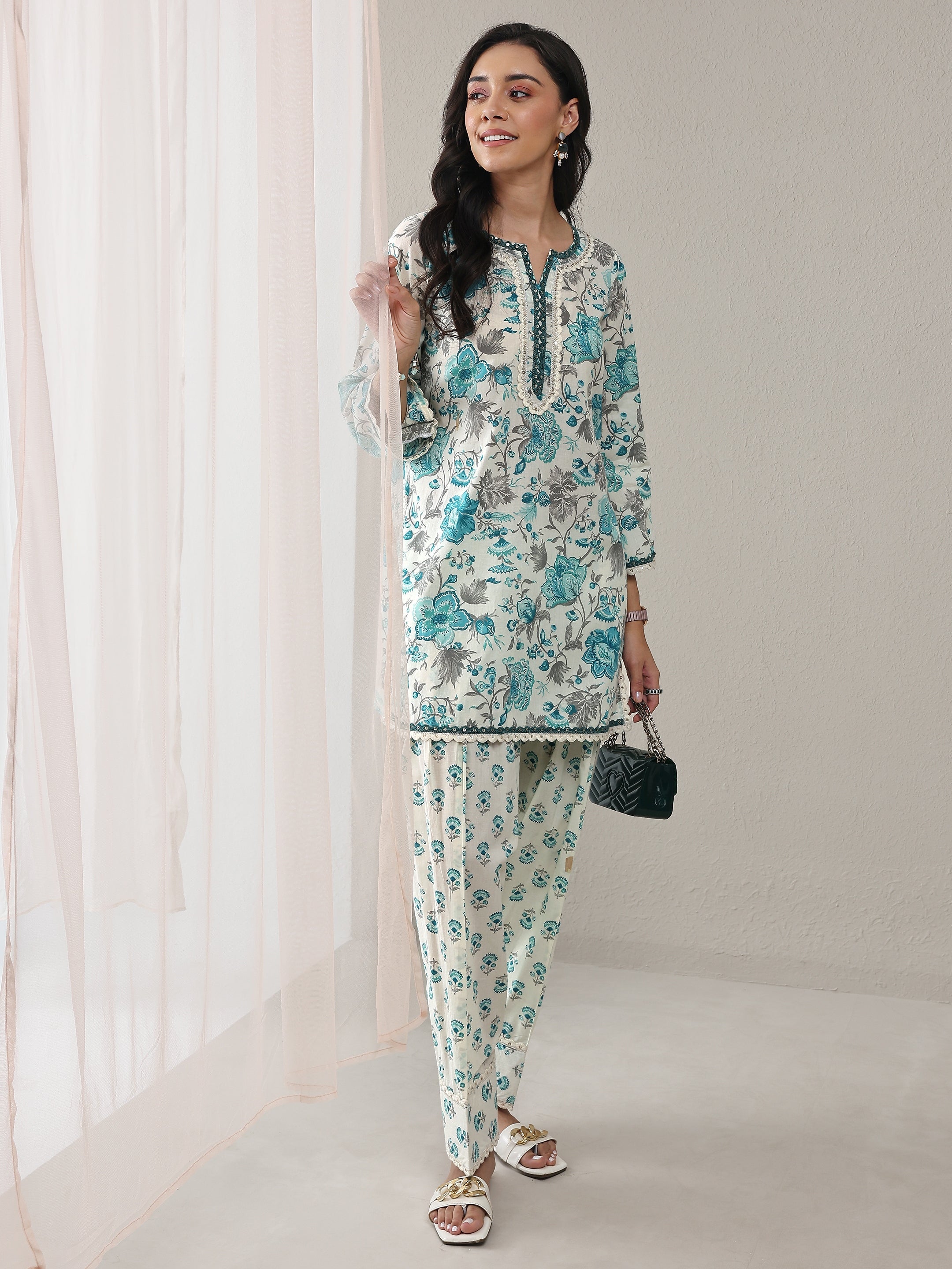 libas Blue Floral Printed Cotton Straight Kurta Set-picture-17