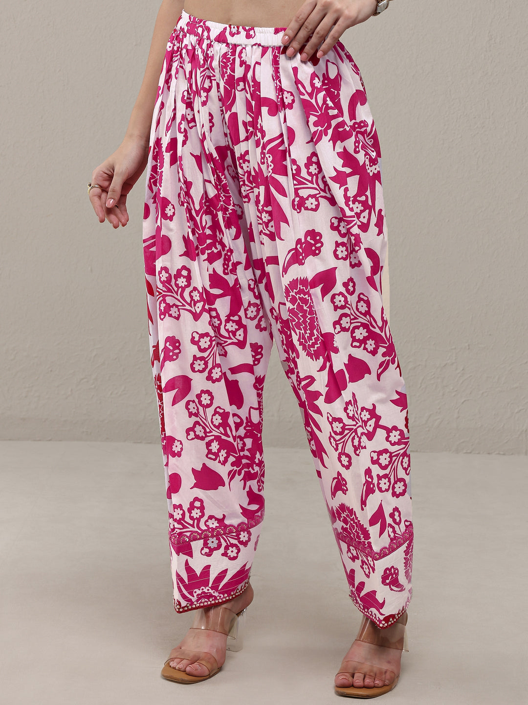  Pink Floral Printed Cotton Straight Kurta Set 