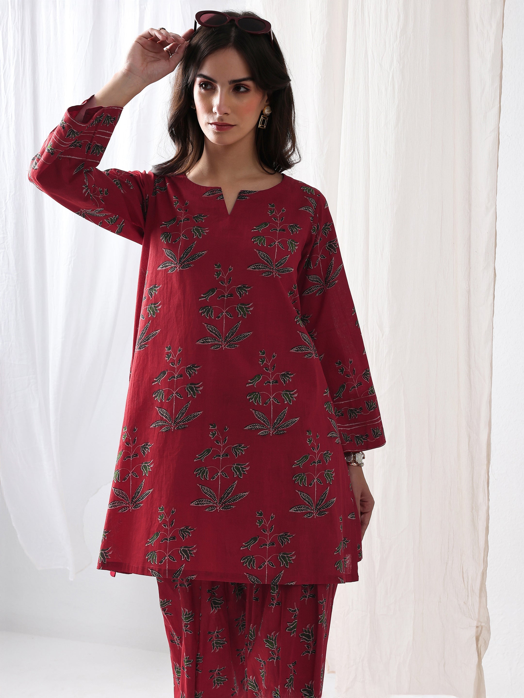 libas Pink Floral Printed Cotton Straight Kurta Set-picture-26