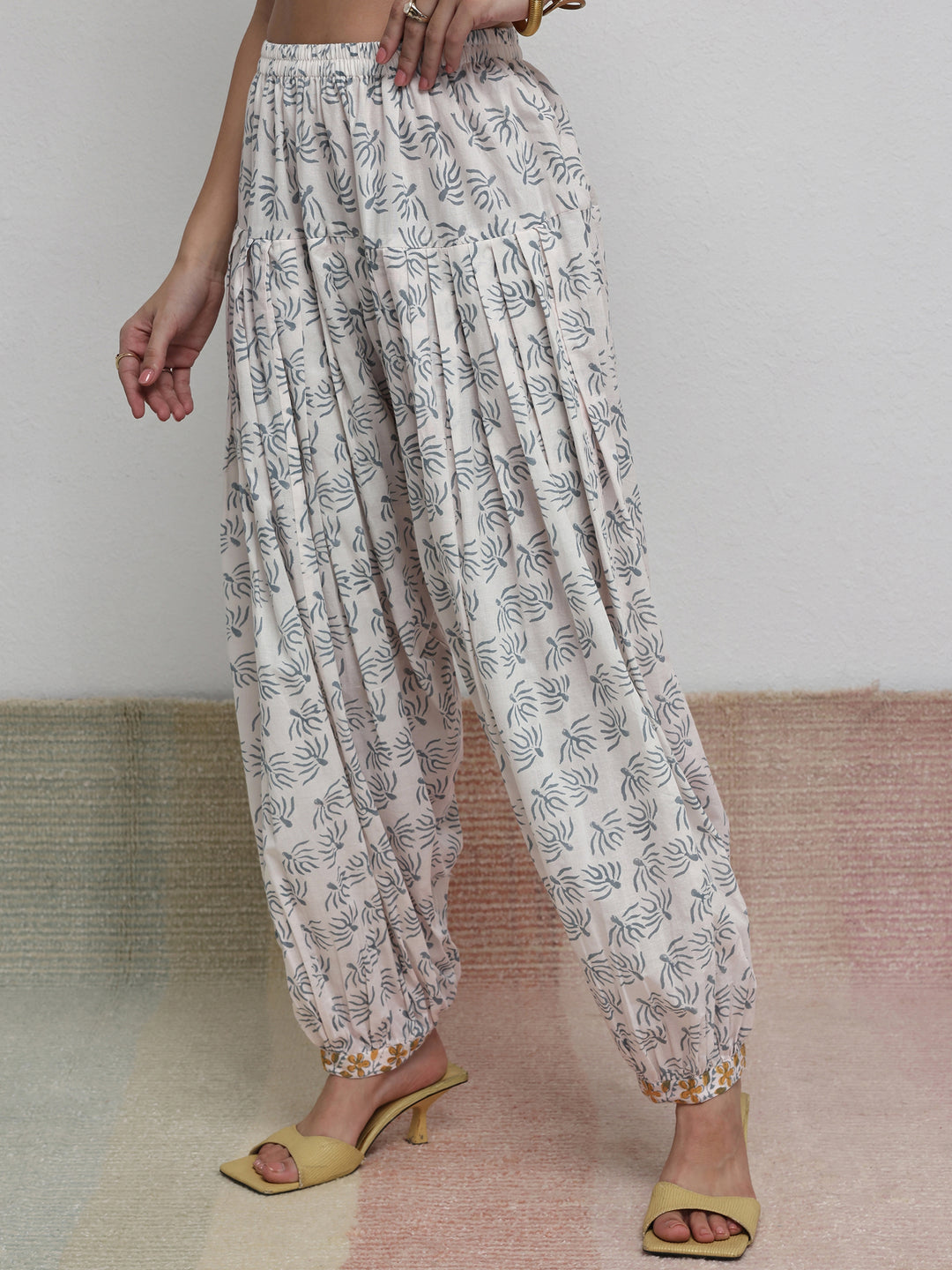  Yellow Floral Printed Cotton Straight Kurta Set 