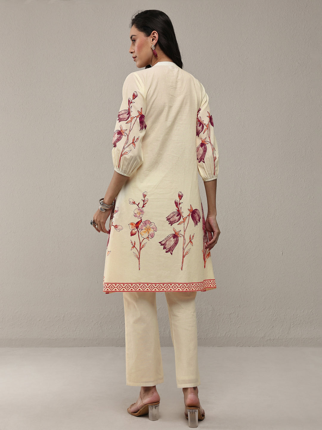  Off White Floral Printed Cotton A-Line Kurta Set 