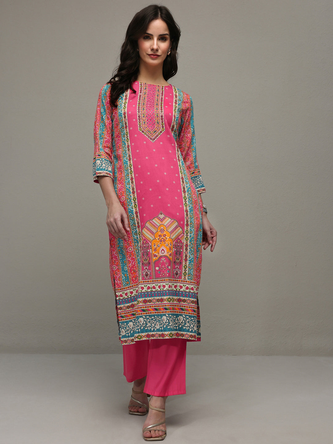  Multi Bandhani  Printed Cotton Straight Kurta Set 
