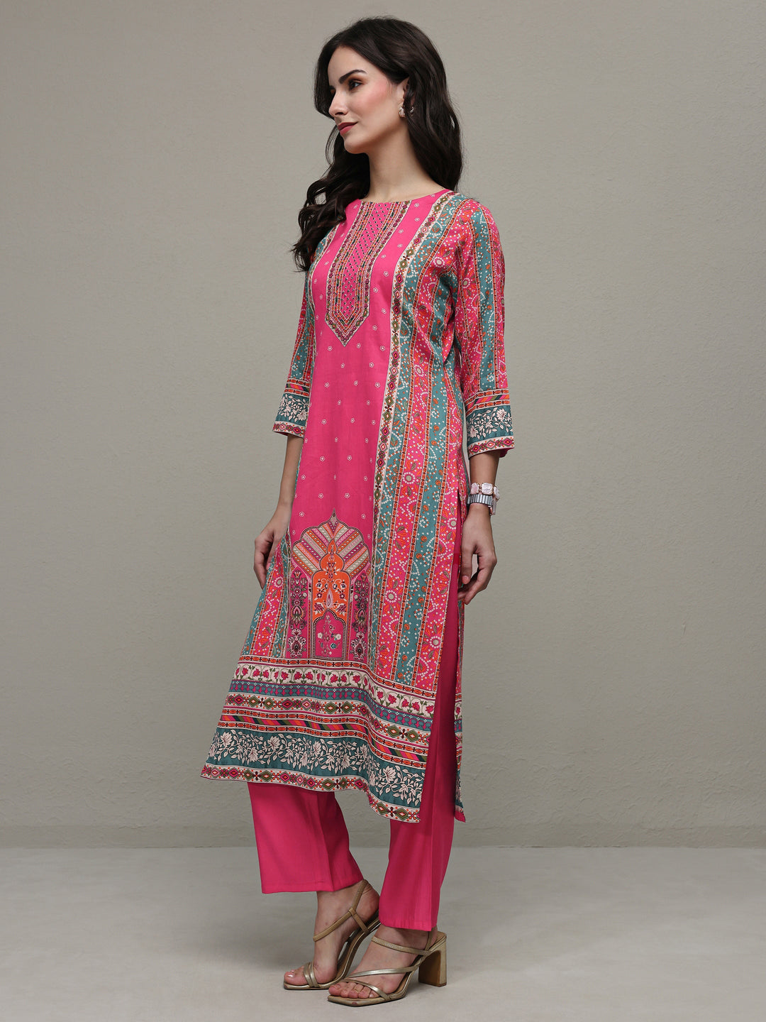  Multi Bandhani  Printed Cotton Straight Kurta Set 