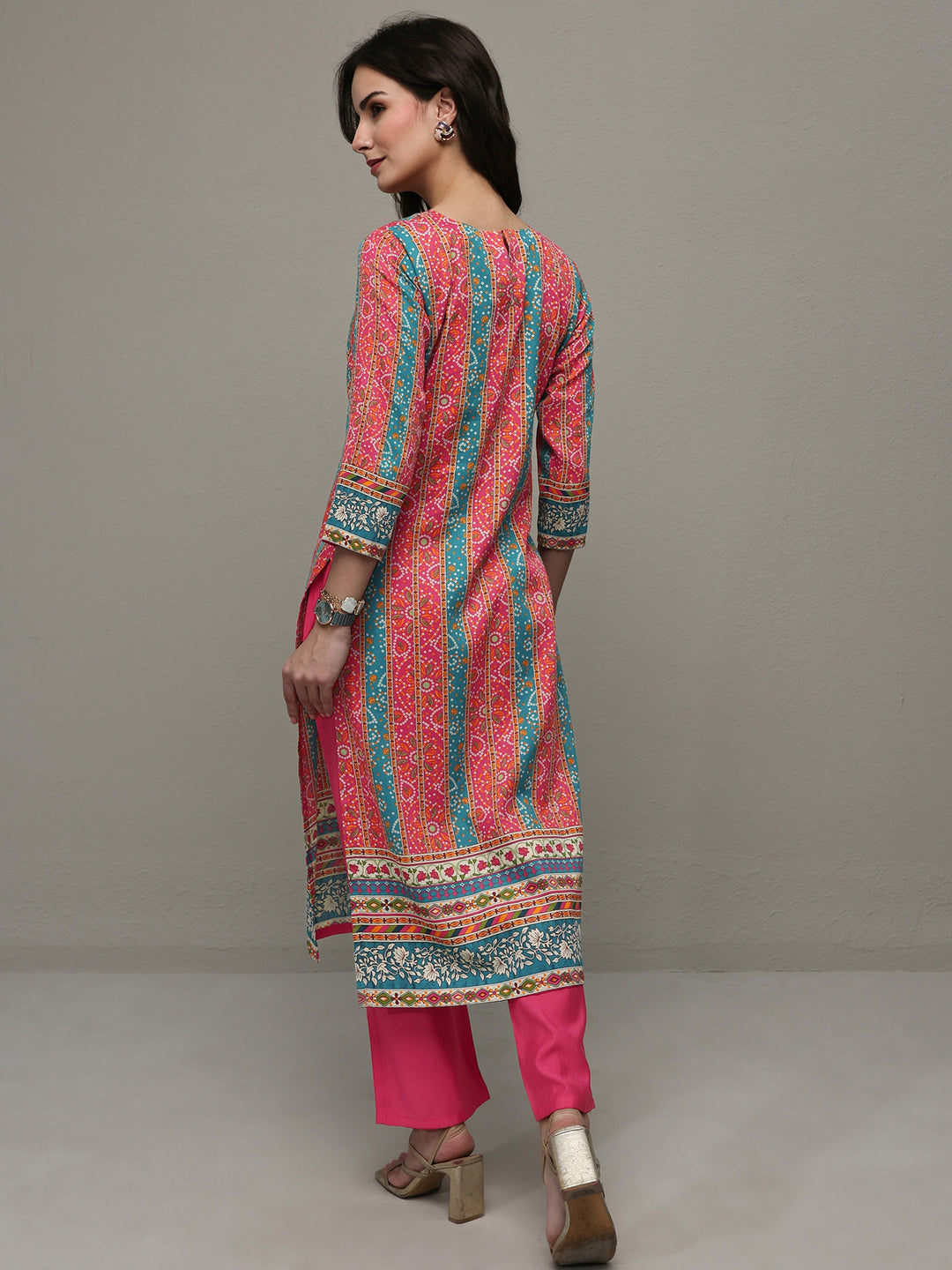  Multi Bandhani  Printed Cotton Straight Kurta Set 