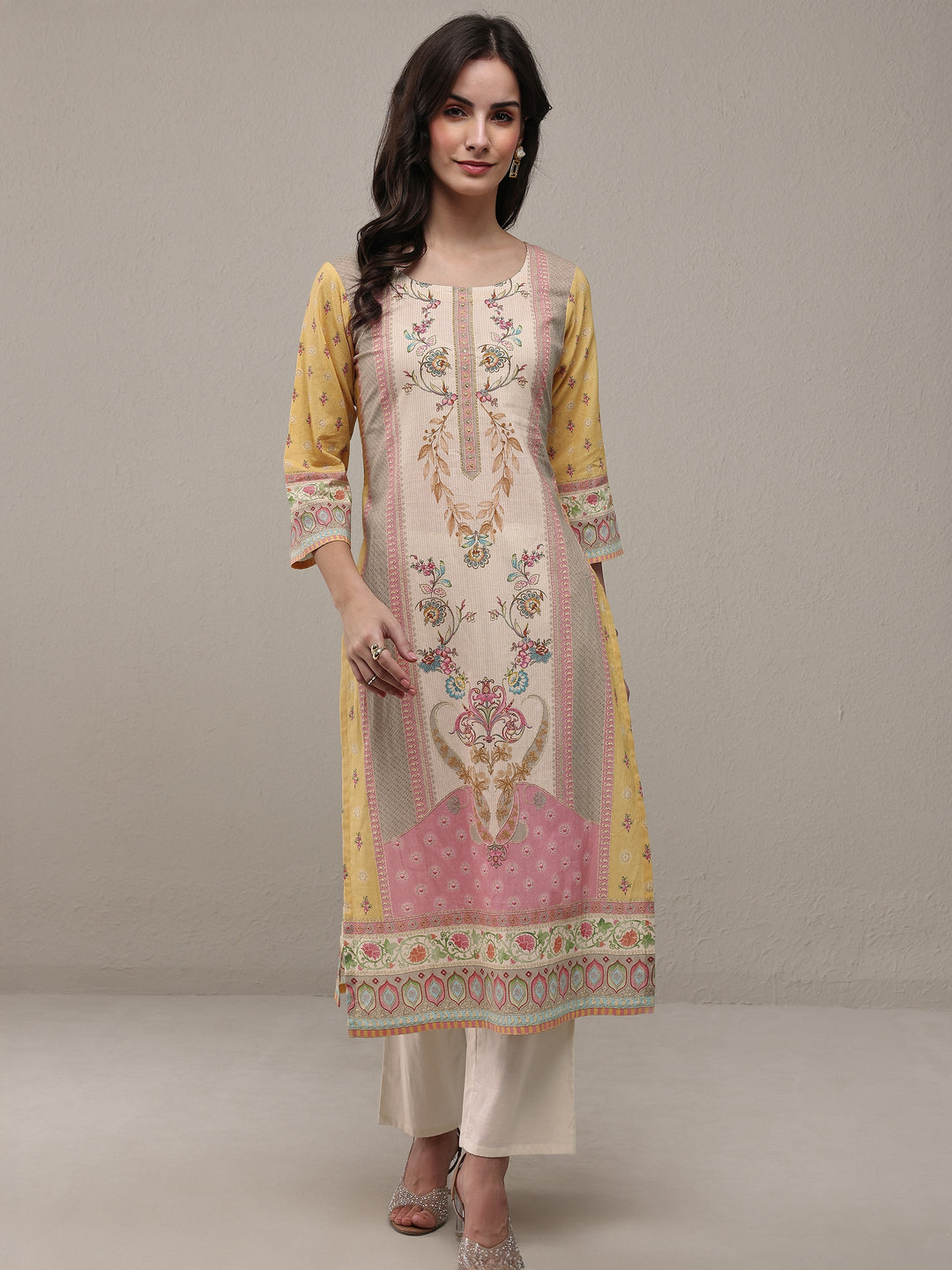  Multi Floral Printed Cotton Straight Kurta Set 