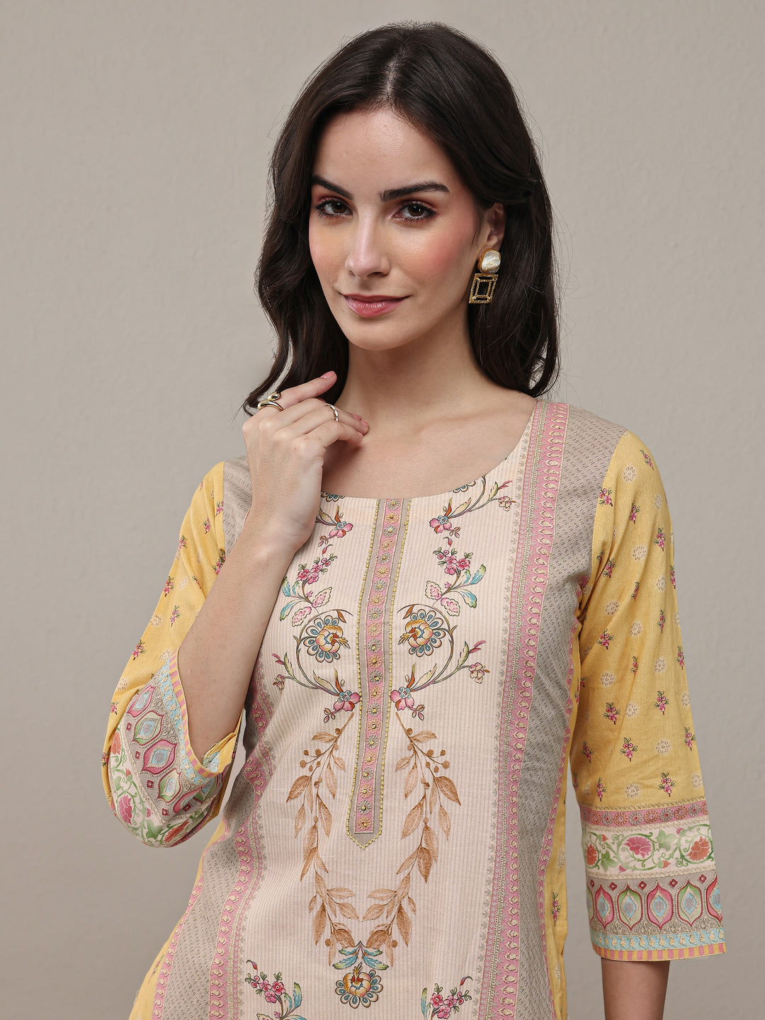  Multi Floral Printed Cotton Straight Kurta Set 