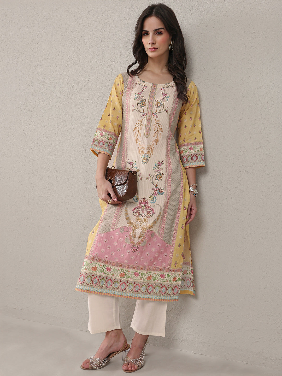  Multi Floral Printed Cotton Straight Kurta Set 