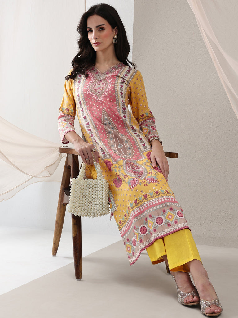 Libas Multi Floral Printed Cotton Straight Kurta Set