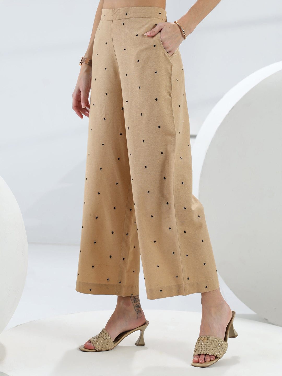 Beige Woven Design Cotton Blend Co-Ord Set 