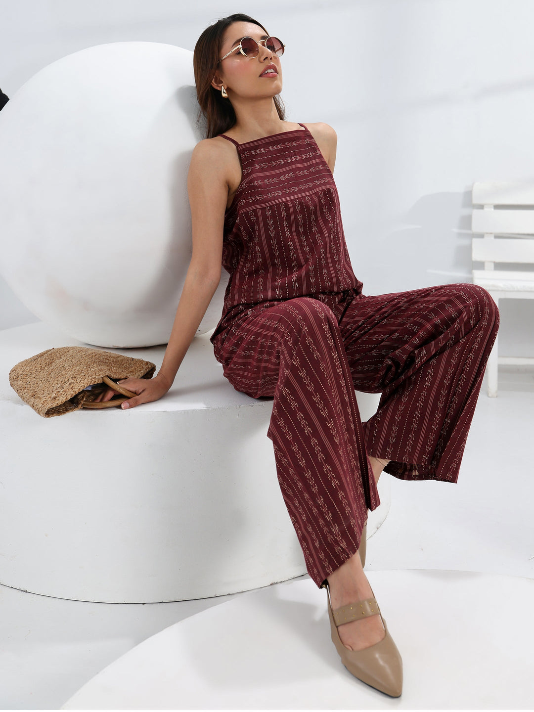  Maroon Woven Design Cotton Blend Co-Ord Set 