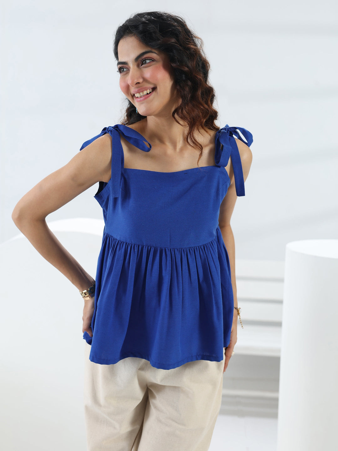  Blue Solid Cotton Co-Ord Set 