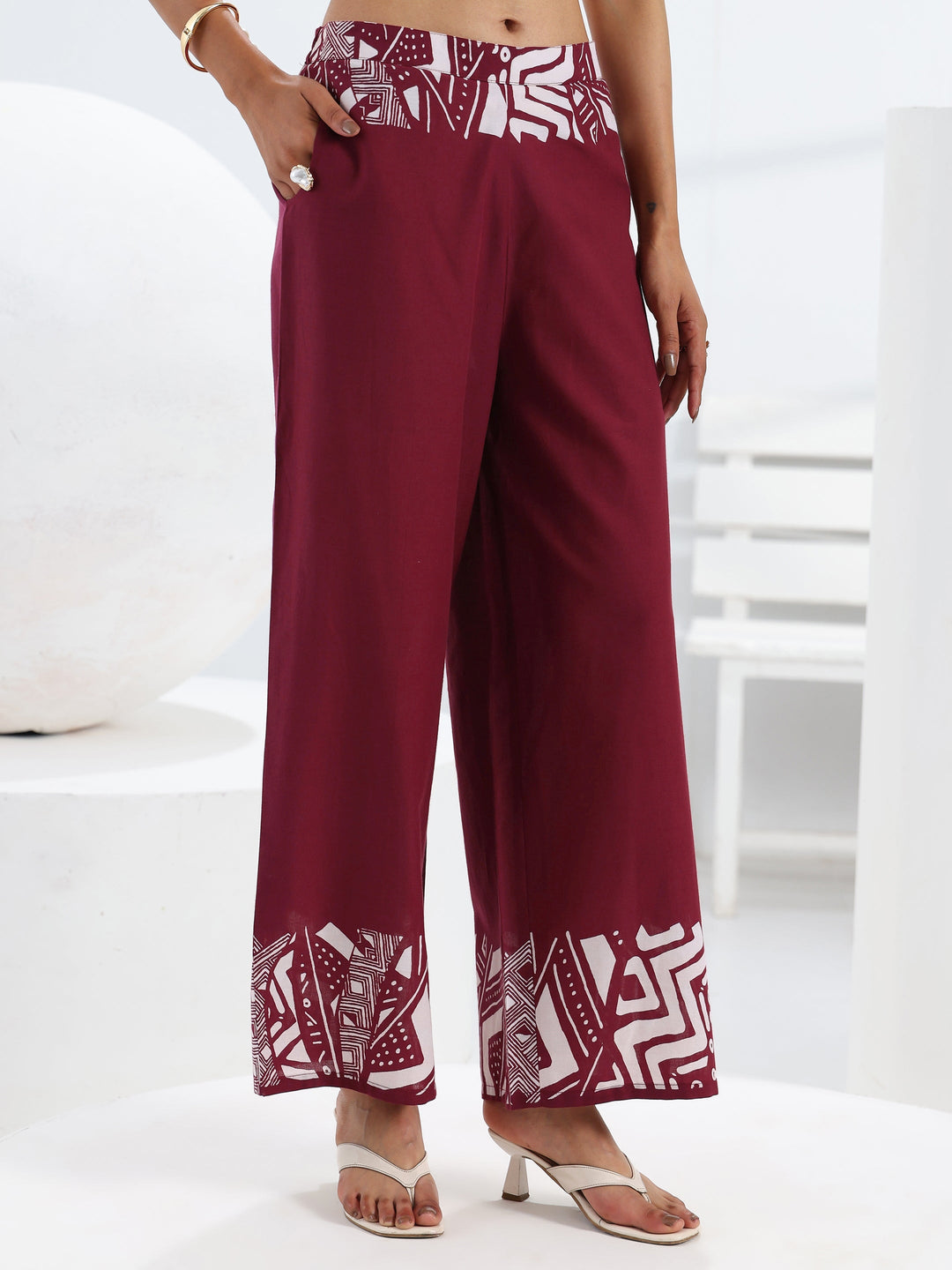  Maroon Abstract Printed Cotton Co-Ord Set 