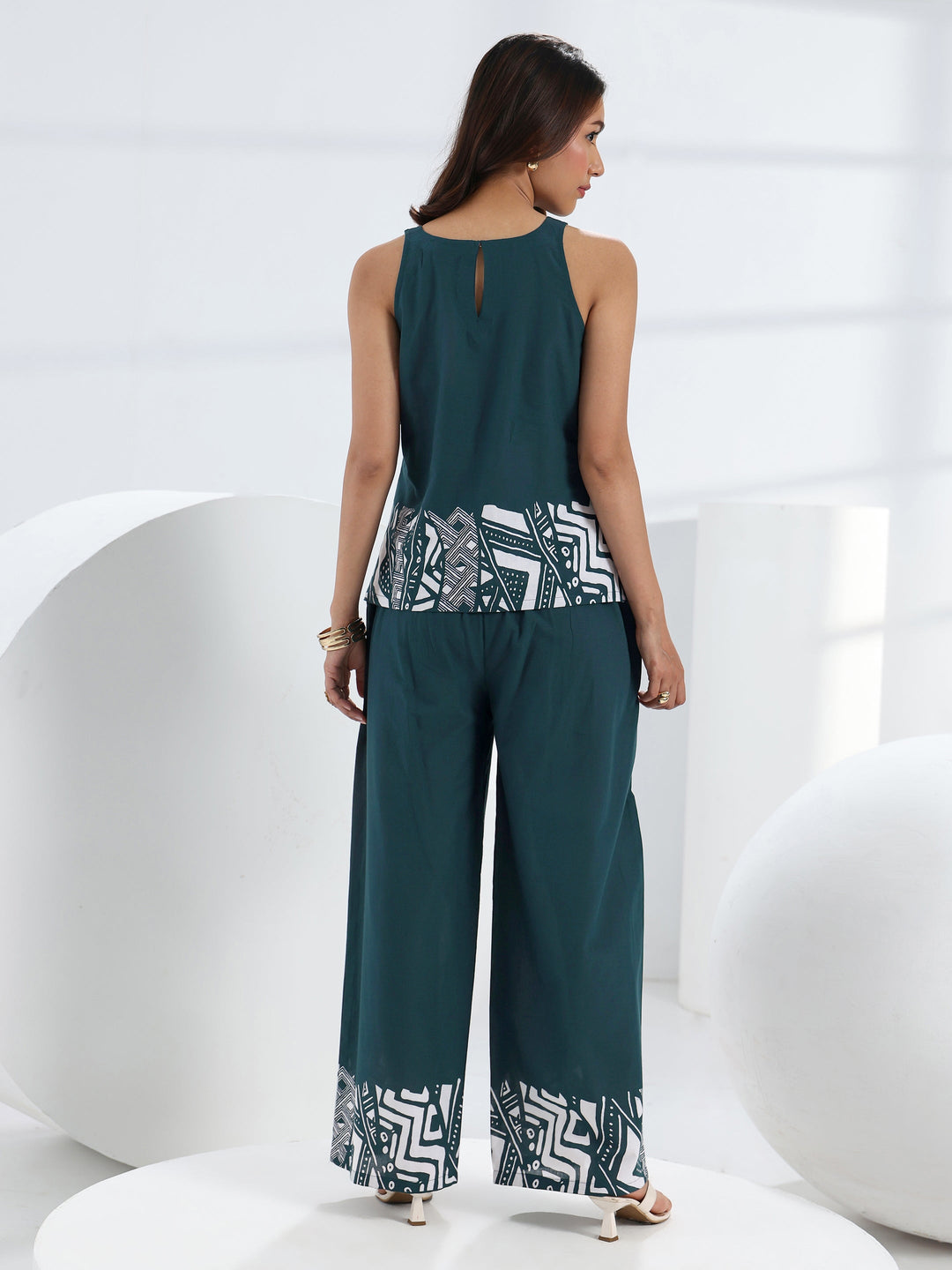  Teal Abstract Printed Cotton Co-Ord Set 