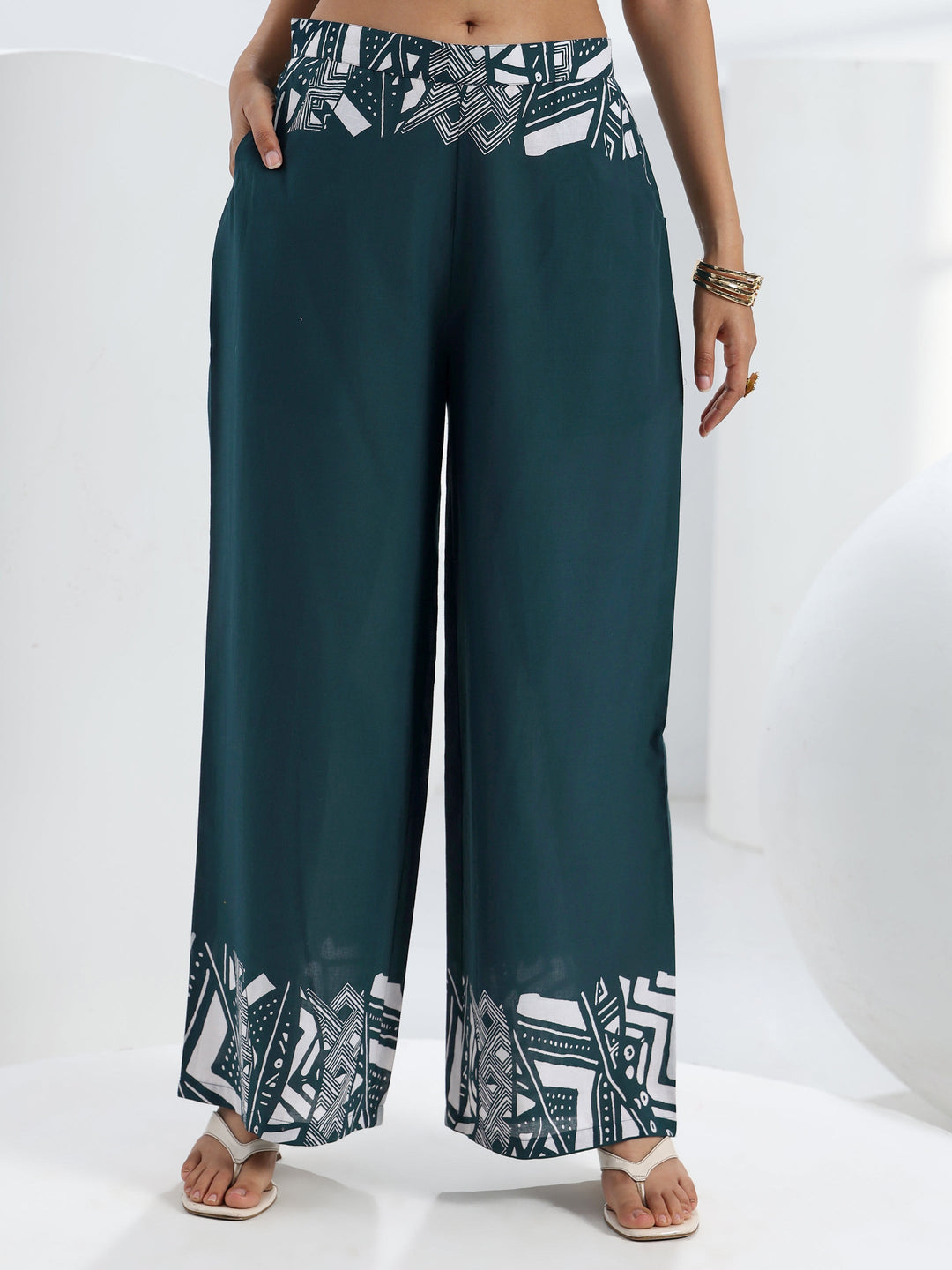  Teal Abstract Printed Cotton Co-Ord Set 