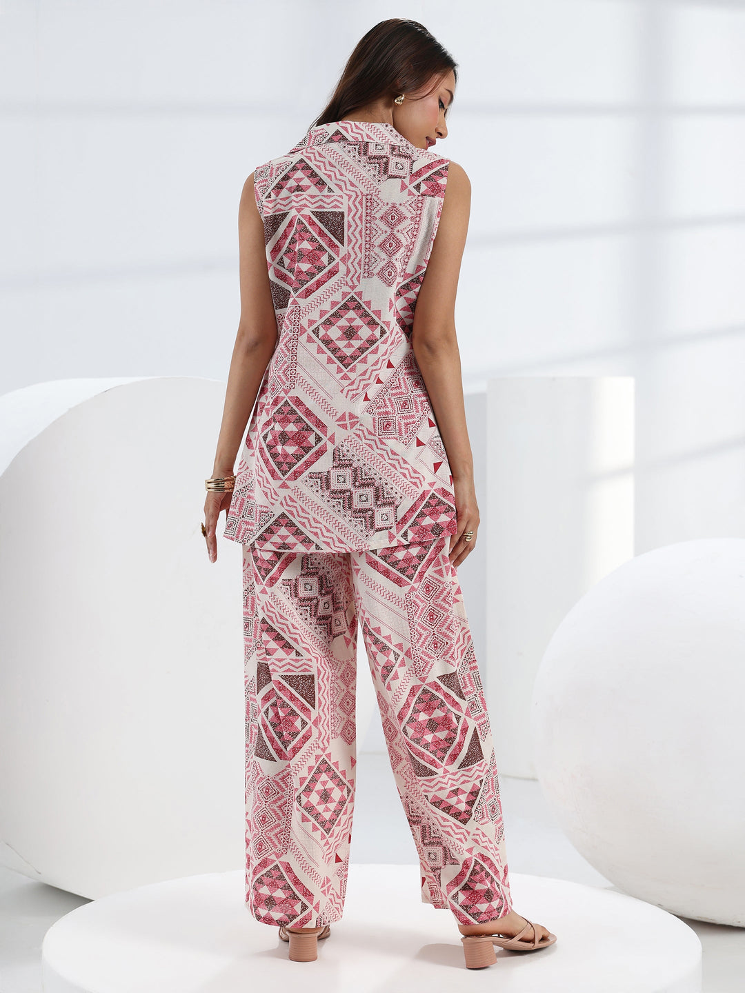  Pink Abstract Printed Cotton Co-Ord Set 