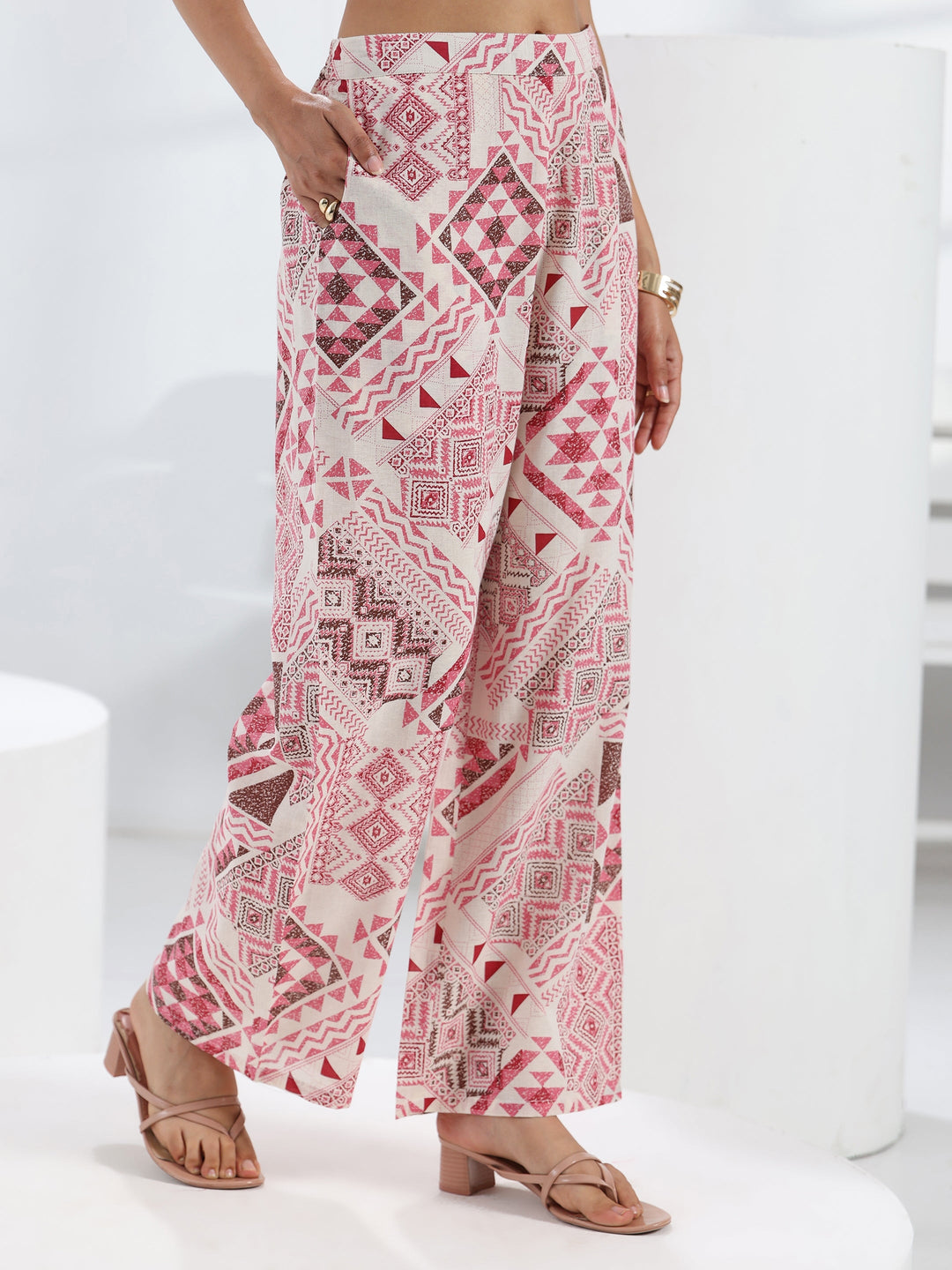  Pink Abstract Printed Cotton Co-Ord Set 