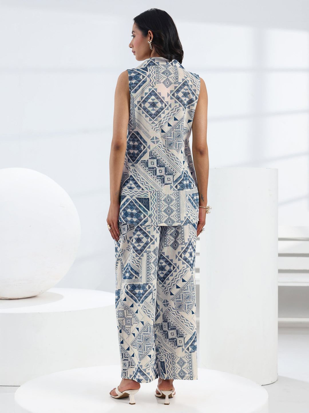 Blue Abstract Printed Cotton Co-Ord Set 