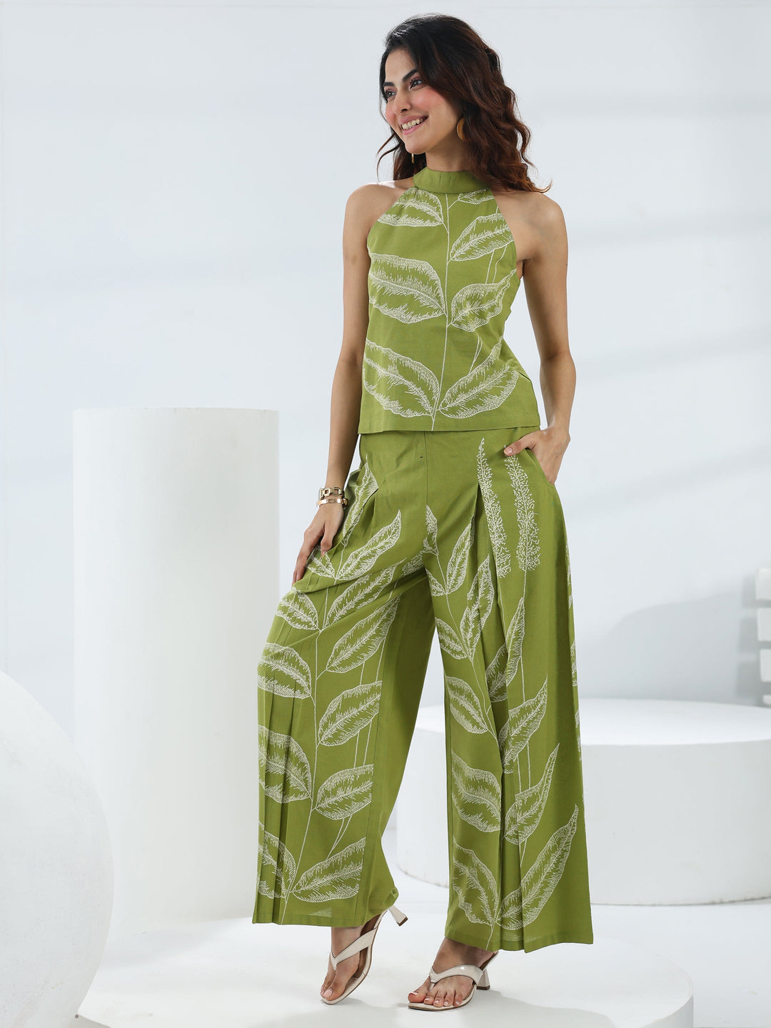  Green Tropical Printed Cotton Co-Ord Set 