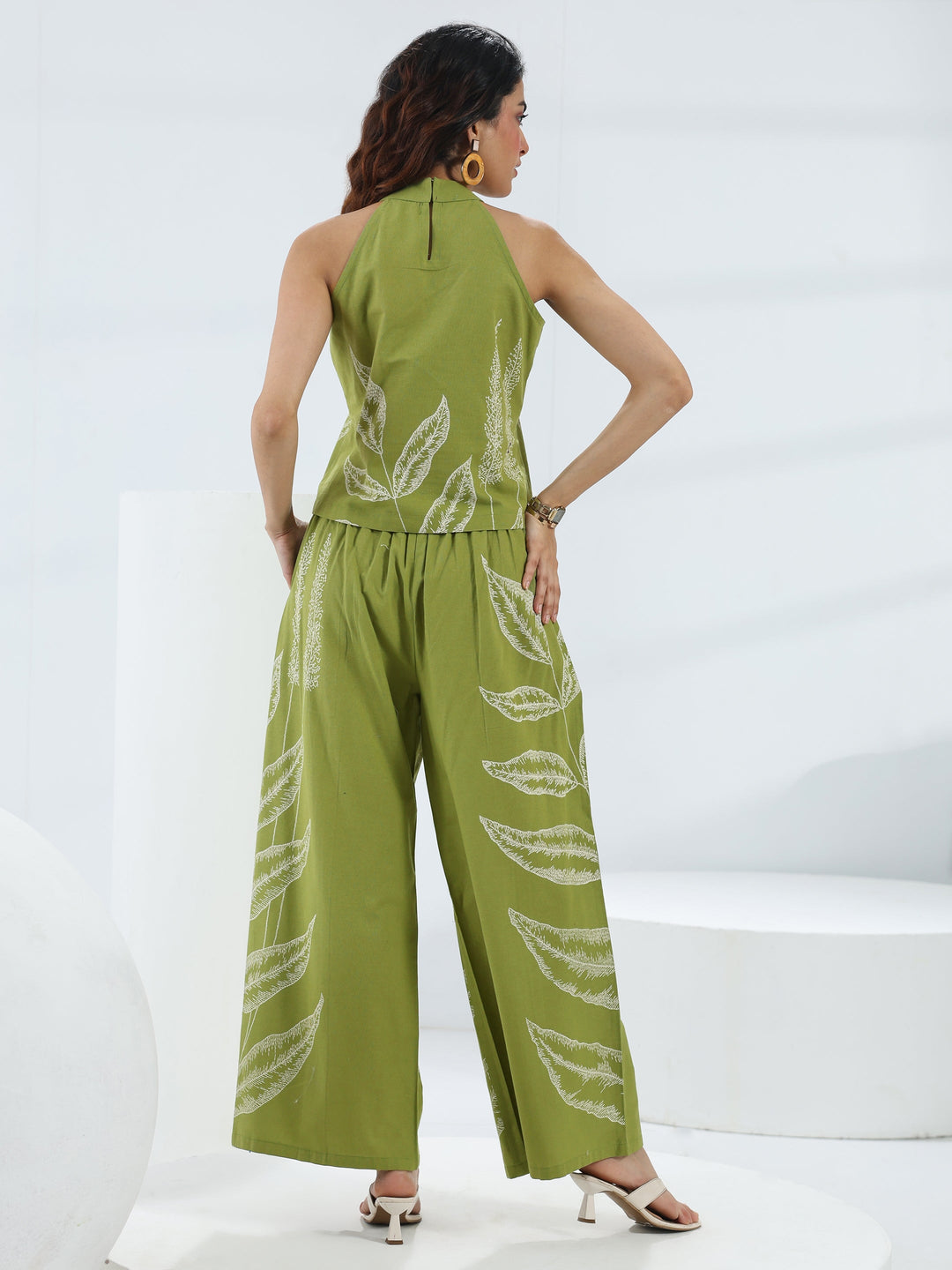  Green Tropical Printed Cotton Co-Ord Set 