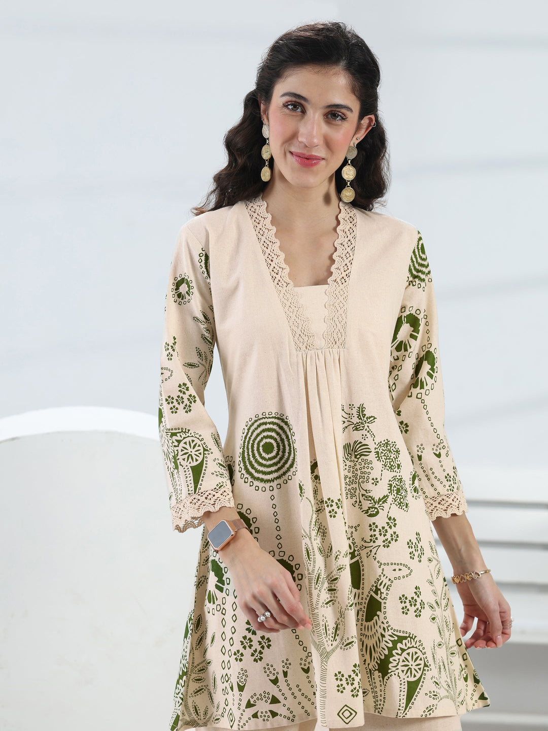  Off White Floral Printed Cotton Co-Ord Set 