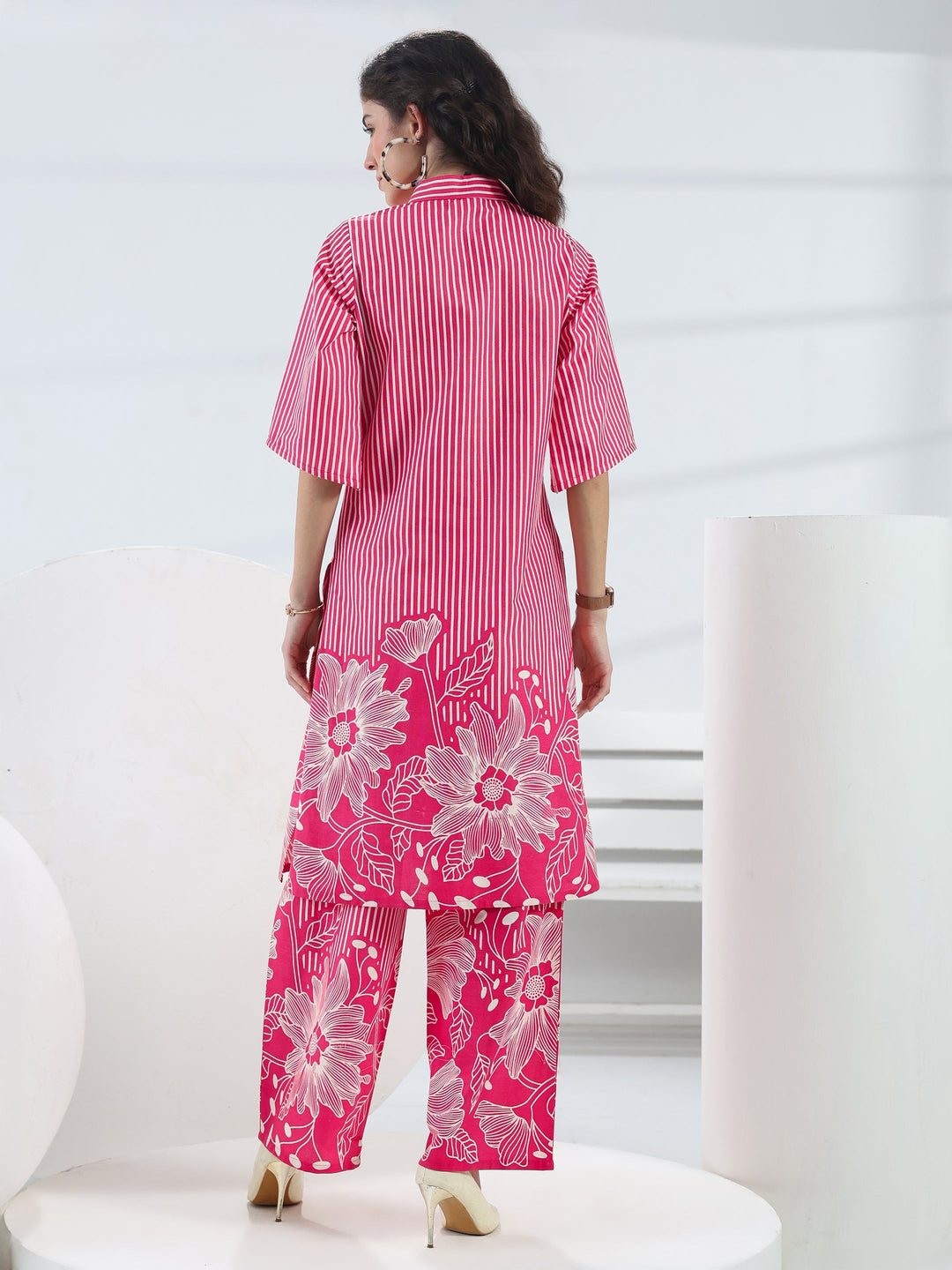  Pink Floral Printed Cotton Co-Ord Set 