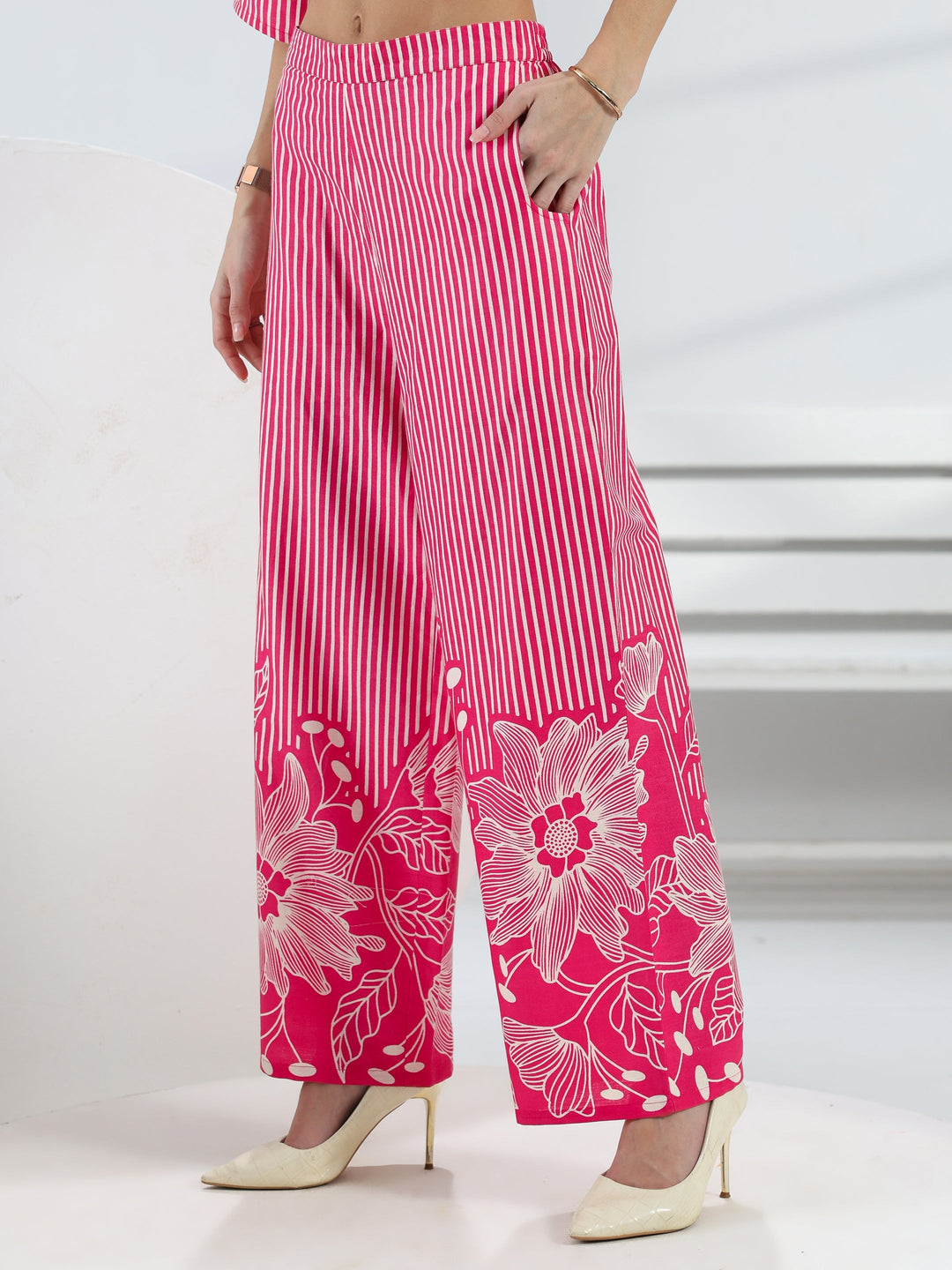  Pink Floral Printed Cotton Co-Ord Set 