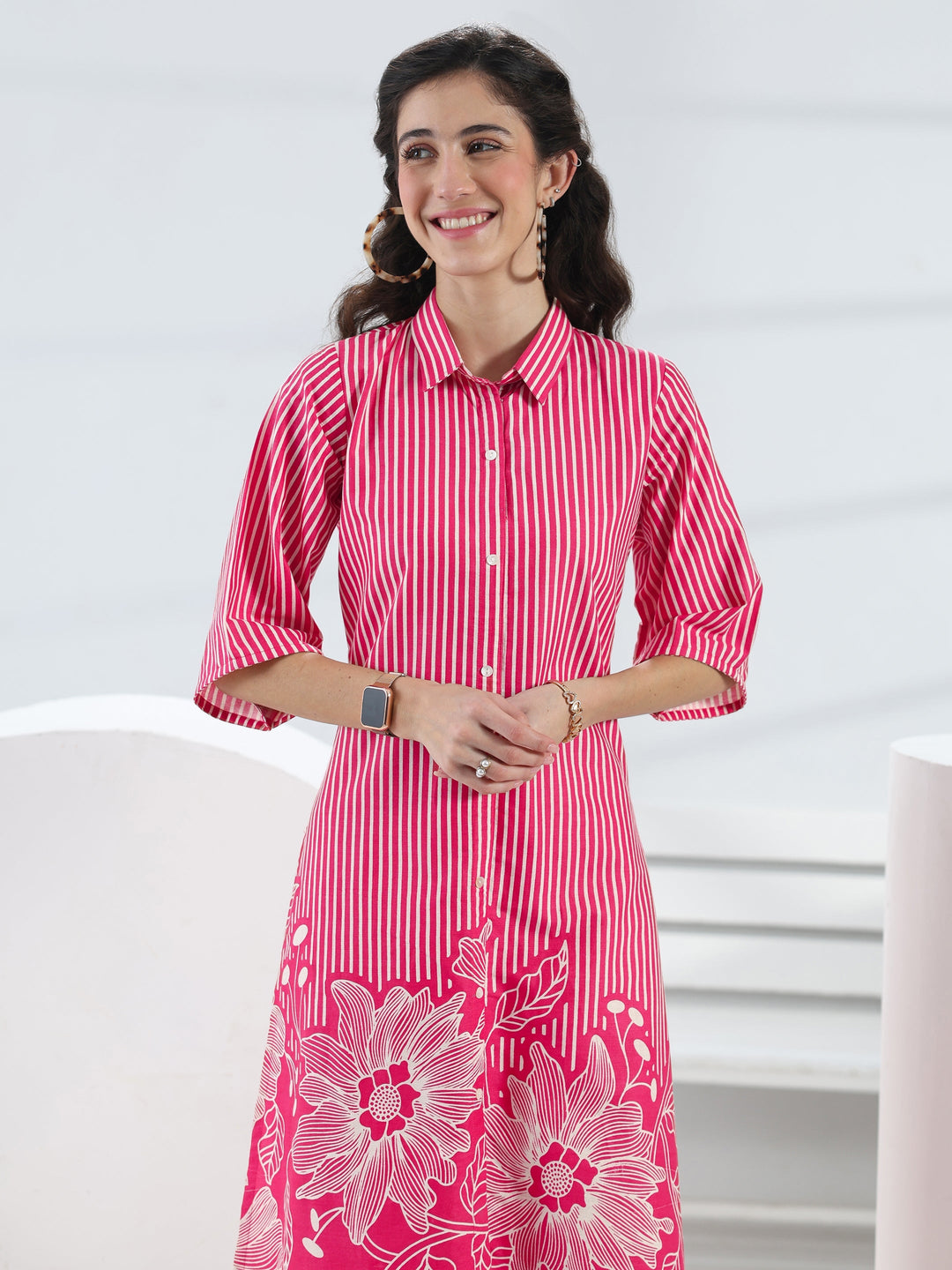  Pink Floral Printed Cotton Co-Ord Set 