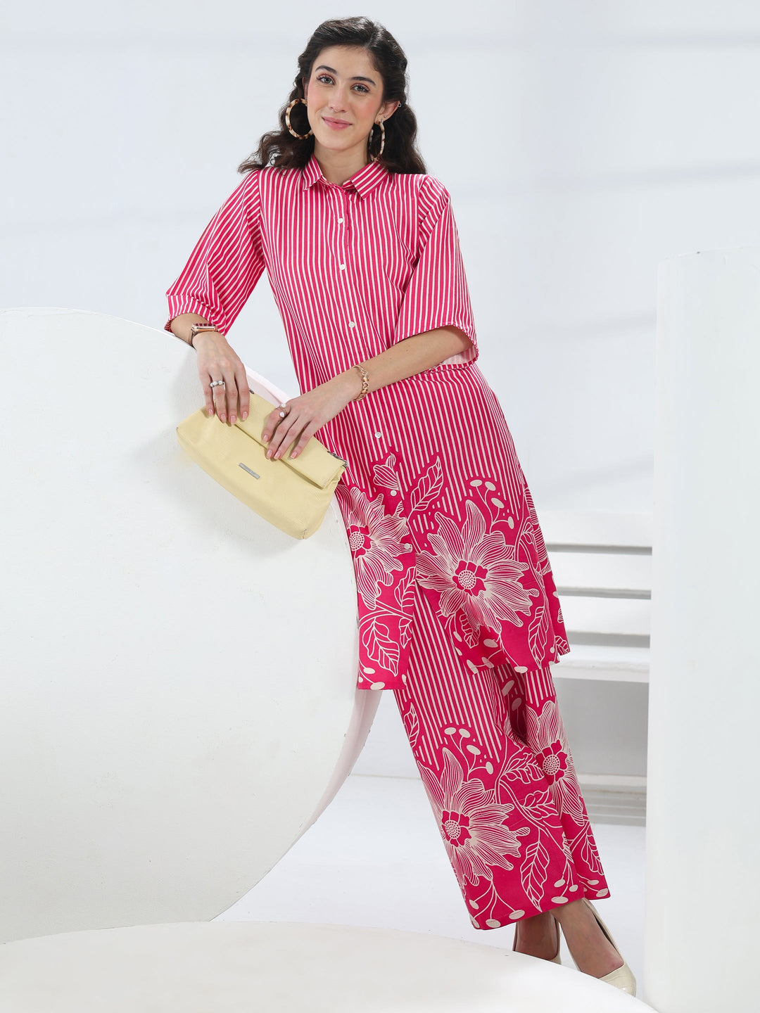  Pink Floral Printed Cotton Co-Ord Set 