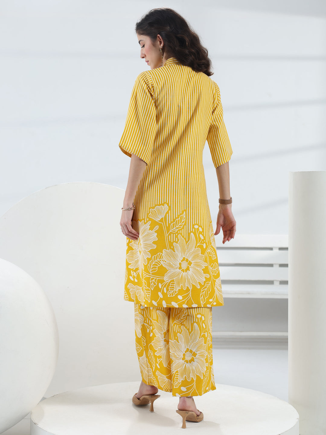  Yellow Floral Printed Cotton Co-Ord Set 